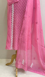 Load image into Gallery viewer, Saziya Women's Lakhnavi Handcrafted Mul Chanderi Semi - Stitched Kurta And Dupatta Set- HONC0218555