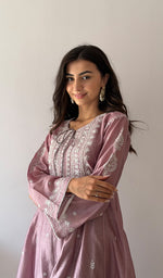 将图像加载到图库查看器中, Women's Lucknowi Handcrafted Mul Chanderi Stitched Chikankari Kurta And Plazzo Set- HONC0379066