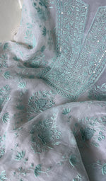 将图像加载到图库查看器中, Women's Lakhnavi Handcrafted Pure Organza Chikankari Unstitched Kurta And Dupatta Set- HONC0271904