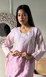 Load image into Gallery viewer, Imara Women's Lakhnavi Handcrafted Chanderi Silk Chikankari Top And Pant Set - HONC0340441
