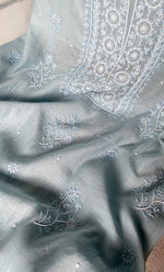 将图像加载到图库查看器中, Women's Lakhnavi Handcrafted Mul Chanderi Unstitched Chikankari Full Suit Material - HONC0305473