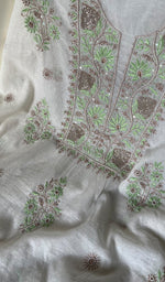 Load image into Gallery viewer, Women's Lakhnavi Handcrafted Mul Chanderi Unstitched Kurta And Dupatta Set - HONC0256377