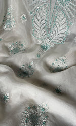 Load image into Gallery viewer, Women's Lakhnavi Handcrafted Pure Organza Chikankari Unstitched Kurta And Dupatta Set - HONC0308254