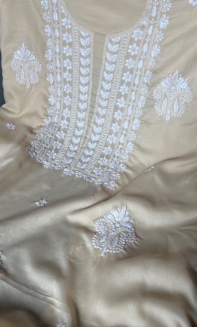 Women's Lakhnavi Handcrafted Cotton Chikankari Unstitched Kurti Fabric - HONC0302648