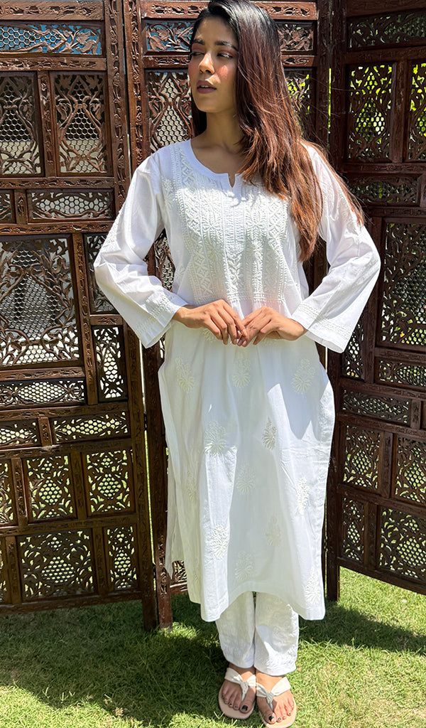 Women's Lucknowi Handcrafted Cotton Chikankari Kurti - HONC0160302