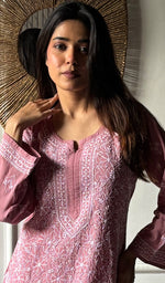 Load image into Gallery viewer, Women's Lakhnavi Handcrafted Cotton Chikankari Kurti - HONC0343825