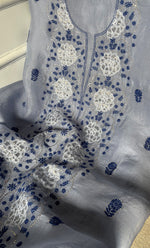Load image into Gallery viewer, Women's Lakhnavi Handcrafted Pure Organza Chikankari Unstitched Kurta And Dupatta Set- HONC0320493