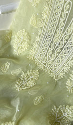 将图像加载到图库查看器中, Women's Lakhnavi Handcrafted Organza Chikankari Unstitched Full Suit Material - HONC0271221