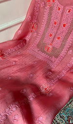 Load image into Gallery viewer, Women's Lakhnavi Handcrafted Pure Organza Chikankari Unstitched Kurta And Dupatta Set- HONC0351780