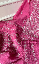 将图像加载到图库查看器中, Women's Lakhnavi Handcrafted Mul Chanderi Semi - stitched Kurta And Dupatta Set- HONC0282411