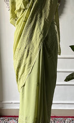 将图像加载到图库查看器中, Women's Lakhnavi Handcrafted Viscose Georgette Chikankari Saree - HONC0317912