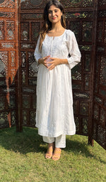 Load image into Gallery viewer, Women's Lucknowi Handcrafted Chanderi Silk Chikankari Kurti - HONC0256313
