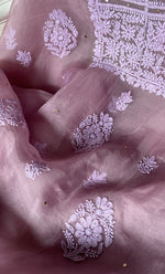 将图像加载到图库查看器中, Women's Lakhnavi Handcrafted Pure Organza Chikankari Unstitched Kurta And Dupatta Set- HONC0266924