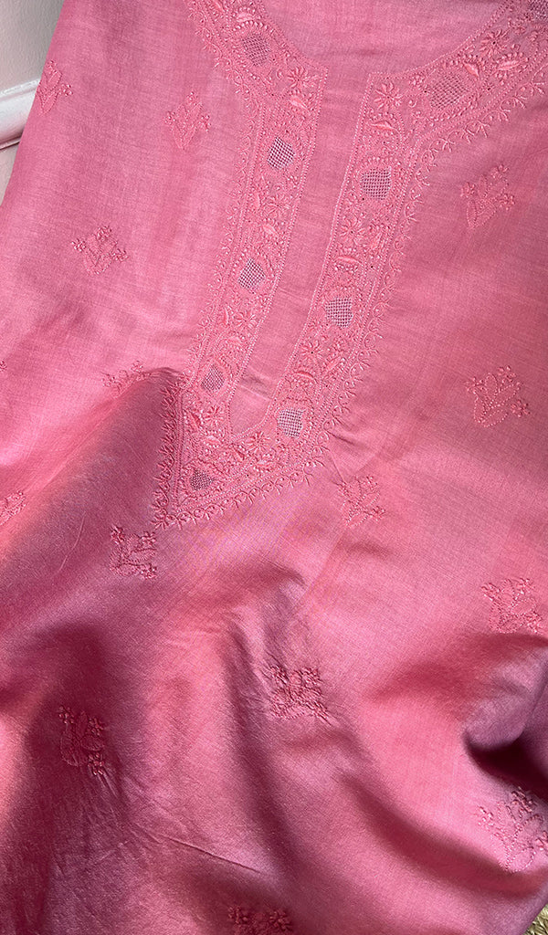 Lucknowi Handcrafted Munga Silk Chikankari Unstitched Men's Kurta Fabric - HONC017976