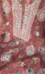 将图像加载到图库查看器中, Disha Women's Lakhnavi Handcrafted Organza Chikankari Unstitched Kurti Fabric - HONC0332149