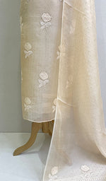 Load image into Gallery viewer, Rose Women's Lakhnavi Handcrafted Pure Organza Chikankari Unstitched Kurta And Dupatta Set- HONC0168387