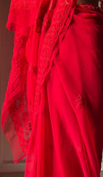 Load image into Gallery viewer, Women's Lucknowi Handcrafted Faux-Georgette Chikankari Saree - HONC0295215