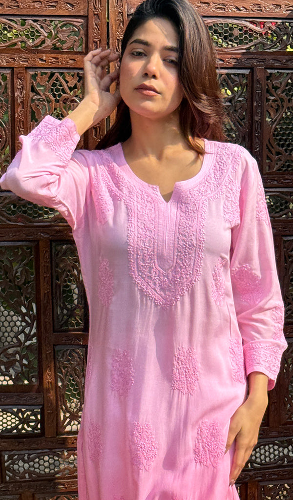 Women's Lucknowi Handcrafted Modal Cotton Chikankari Kurti - HONC0225854