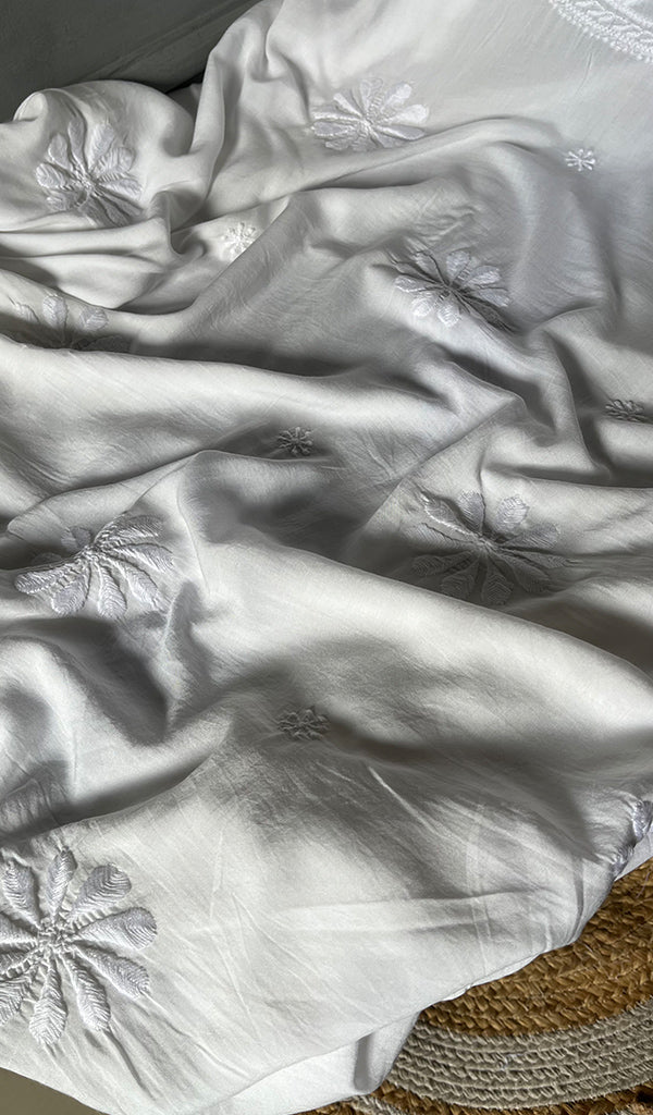 Women's Lakhnavi Handcrafted Modal Cotton Chikankari Unstitched Kurti Fabric - HONC0242111