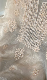 将图像加载到图库查看器中, Women's Lakhnavi Handcrafted Organza Chikankari Unstitched Full Suit Material - HONC0271219