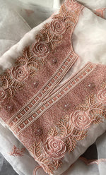 Load image into Gallery viewer, Mehnaj Women's Lakhnavi Handcrafted Pure Organza Chikankari Unstitched Kurta And Dupatta Set- HONC0316460