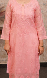 Load image into Gallery viewer, Sufi Women's Lucknowi Handcrafted Chanderi Silk Chikankari Kurti - HONC01308098