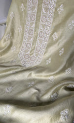 将图像加载到图库查看器中, Lucknowi Handcrafted Chanderi Silk Chikankari Unstitched Unisex Kurta Fabric - HONC0275124