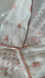 Load image into Gallery viewer, Saziya Women's Lakhnavi Handcrafted Mul Chanderi Semi - Stitched Kurta And Dupatta Set - HONC0288862