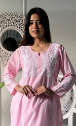 Load image into Gallery viewer, Women's Lucknowi Handcrafted Cotton Chikankari Kurti - HONC0330710