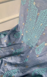 将图像加载到图库查看器中, Women's Lakhnavi Handcrafted Mul Chanderi Unstitched Chikankari Full Suit Material - HONC0316858