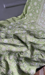 Load image into Gallery viewer, Women's Lakhnavi Handcrafted Munga Silk Chikankari Kurta And Dupatta Set- HONC0278122