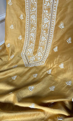 将图像加载到图库查看器中, Lucknowi Handcrafted Chanderi Silk Chikankari Unstitched Unisex Kurta Fabric - HONC0275121