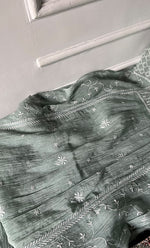 Load image into Gallery viewer, Women's Lakhnavi Handcrafted Mul Chanderi Semi - stitched Chikankari Full Suit Material - HONC0333491