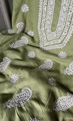 Load image into Gallery viewer, Alishba Women's Lucknowi Handcrafted Kota Cotton Chikankari Unstitched Kurta And Dupatta Set - HONC0312652