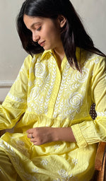 将图像加载到图库查看器中, Women's Lakhnavi Handcrafted Cotton Chikankari Kurta And Palazzo Set - HONC0290429