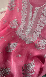 将图像加载到图库查看器中, Gulaab Women's Lakhnavi Handcrafted Pure Organza Chikankari Unstitched Kurta And Dupatta Set- HONC0311846