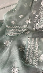 Load image into Gallery viewer, Mayuri Women's Lakhnavi Handcrafted Pure Organza Silk Chikankari Semi - stitched Full Suit Material - HONC0348612