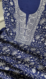 将图像加载到图库查看器中, Women's Lakhnavi Handcrafted Munga Silk Chikankari Kurta And Dupatta Set- HONC0273488