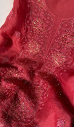 将图像加载到图库查看器中, Women's Lakhnavi Handcrafted Pure Organza Chikankari Unstitched Kurta And Dupatta Set- HONC02261147