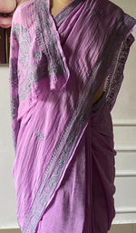 将图像加载到图库查看器中, Women's Lakhnavi Handcrafted Mul Chanderi Chikankari Saree - HONC0312049