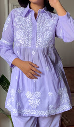 Load image into Gallery viewer, Women's Lakhnavi Handcrafted Cotton Chikankari Short Kurta And Palazzo Set - HONC0290430