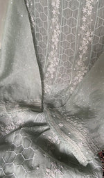 Load image into Gallery viewer, Eshani Women's Lucknowi Handcrafted Pure Organza Silk Chikankari Semi- stitched Anarkali Dupatta Set- HONC0362214
