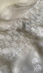 将图像加载到图库查看器中, Women's Lakhnavi Handcrafted Pure Organza Chikankari Unstitched Kurta And Dupatta Set- HONC0265389
