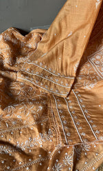 Load image into Gallery viewer, Women's Lakhnavi Handcrafted Munga Silk Semi - Stitched Chikankari Kurta And Dupatta Set- HONC0281959