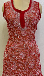 Load image into Gallery viewer, Women's Lucknowi Handcrafted Faux-Georgette Chikankari Top- HONC0140438