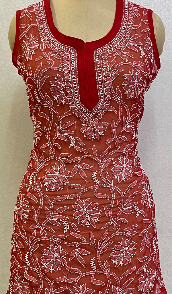 Women's Lucknowi Handcrafted Faux-Georgette Chikankari Top- HONC0140438