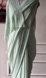 Load image into Gallery viewer, Women's Lakhnavi Handcrafted Viscose Georgette Chikankari Saree - HONC0337526