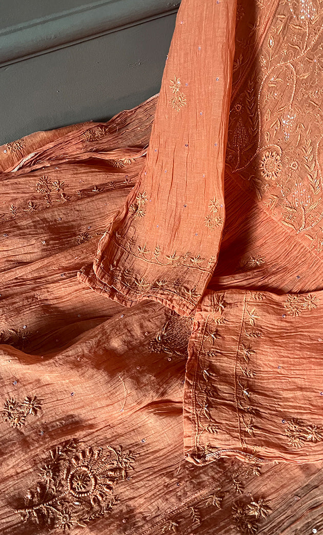 Aaliyah Women's Lakhnavi Handcrafted Mul Chanderi Semi - Stitched Angrakha And Dupatta Set - HONC0277639