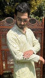 将图像加载到图库查看器中, Men's Lucknowi Handcrafted Cotton Chikankari Kurta - HONC0335234