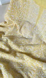 Load image into Gallery viewer, Women's Lakhnavi Handcrafted Pure Silk Georgette Chikankari Suit Material - HONC0260898